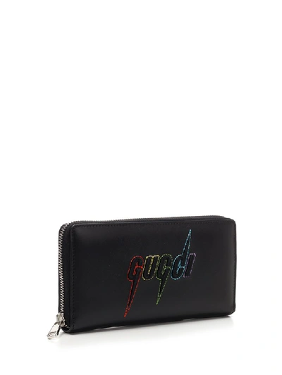 Shop Gucci Blade Logo Embroidered Zip In Black