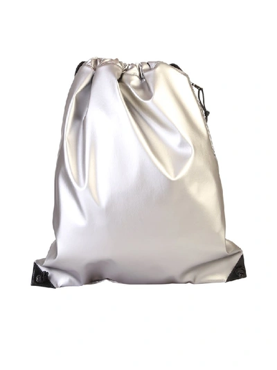 Shop Balenciaga Logo Printed Drawstring Backpack In Silver