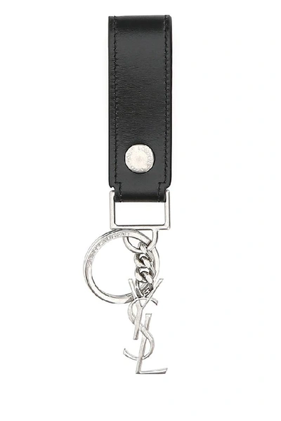 Shop Saint Laurent Monogram Logo Key Ring In Black