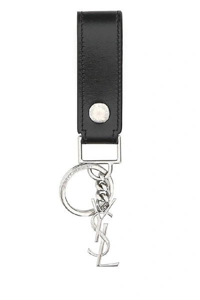 Saint Laurent Logo Leather Key Chain In Black