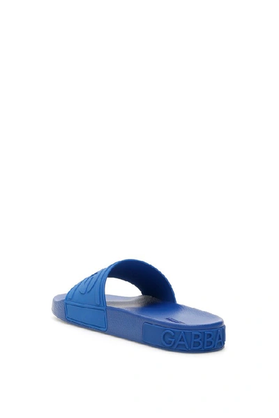Shop Dolce & Gabbana Logo Embossed Slides In Blue