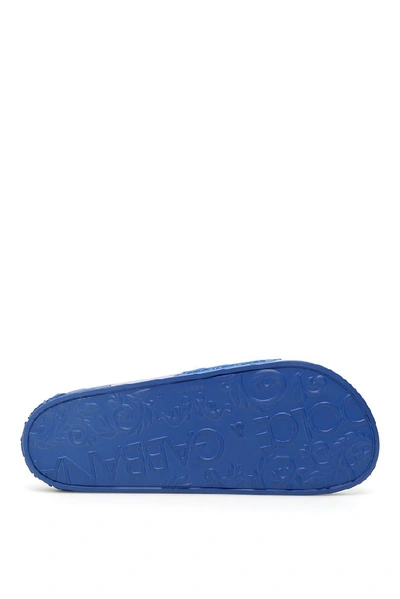 Shop Dolce & Gabbana Logo Embossed Slides In Blue