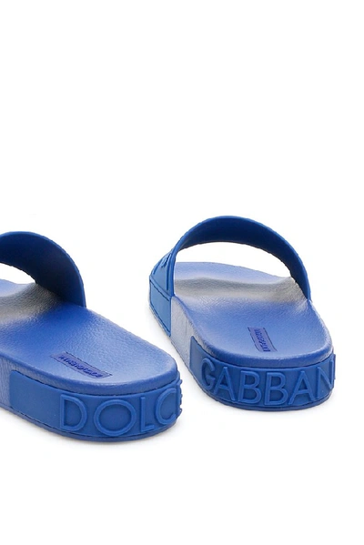 Shop Dolce & Gabbana Logo Embossed Slides In Blue