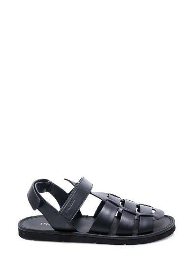 Shop Prada Strapped Logo Detail Sandals In Black