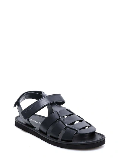 Shop Prada Strapped Logo Detail Sandals In Black