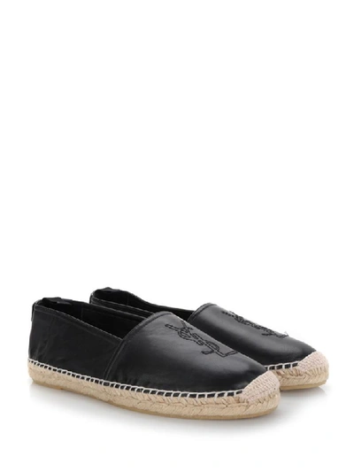 Shop Saint Laurent Monogram Embroidered Espadrilles In Black