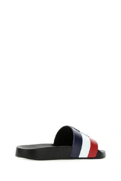 Shop Moncler Striped Logo Embossed Slides In Multi