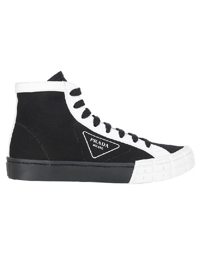 Shop Prada Logo High Top Sneakers In Black