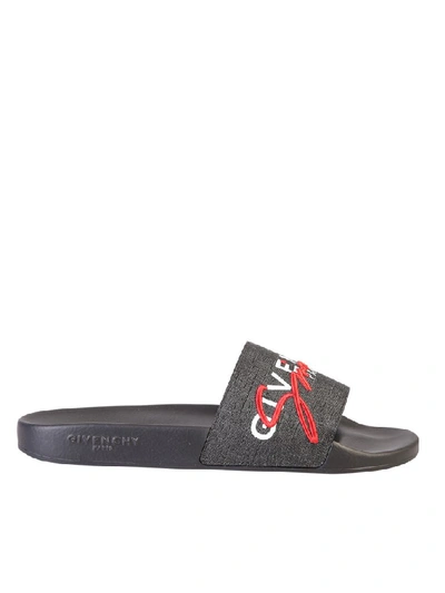 Shop Givenchy Logo Embroidered Slides In Black