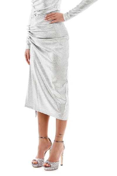 Shop Rabanne Paco  Drapped Button Skirt In Silver