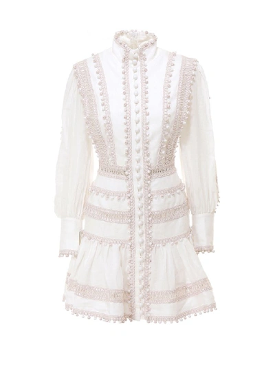 Shop Zimmermann Corded Bauble Trimmed Mini Dress In White