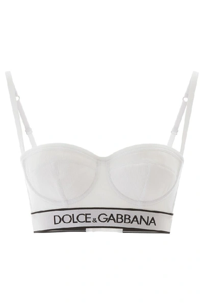 Shop Dolce & Gabbana Underwear Logo Stripe Jersey Bra In White