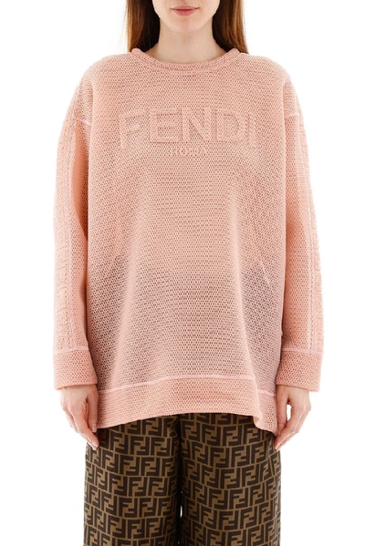 Shop Fendi Oversized Logo Sweatshirt In Pink