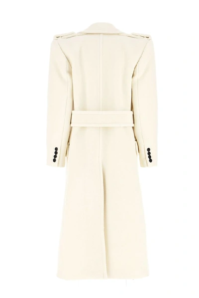Shop Saint Laurent Belted Herringbone Coat In White