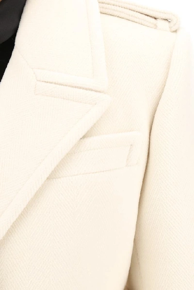 Shop Saint Laurent Belted Herringbone Coat In White