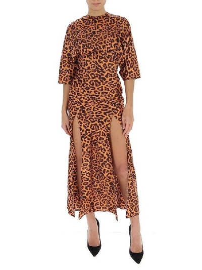 Shop Attico Leopard Printed Slit Dress In Multi