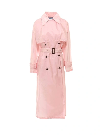 Shop Prada Belted Trench Coat In Pink