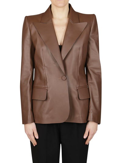 Shop Fendi Single Breasted Leather Blazer In Brown