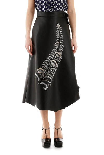 Shop Prada Embellished Wrap Midi Skirt In Black