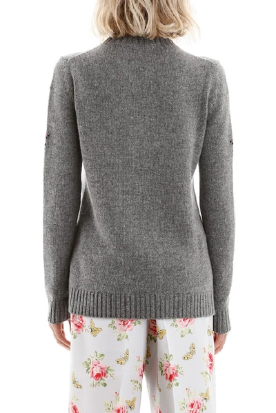 Shop Prada Floral Crewneck Sweater In Grey