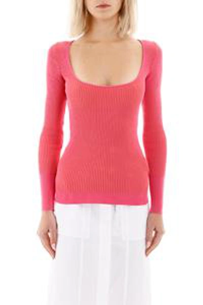 Shop Jacquemus Ribbed Ballerina Neck Long Sleeved Top In Pink