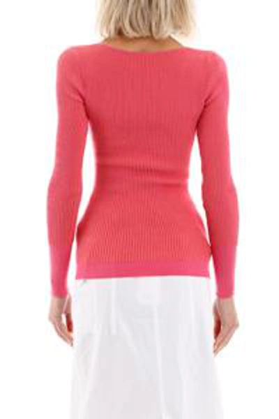 Shop Jacquemus Ribbed Ballerina Neck Long Sleeved Top In Pink