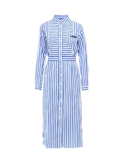 Shop Prada Striped Shirt Dress In Blue