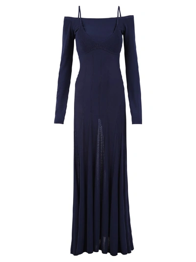 Shop Jacquemus Off Shoulder Maxi Dress In Blue