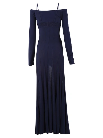 Shop Jacquemus Off Shoulder Maxi Dress In Blue