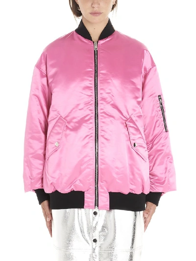 Shop Msgm Logo Patches Oversize Bomber Jacket In Pink