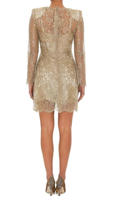 Shop Dolce & Gabbana Lace Mini Dress In Gold