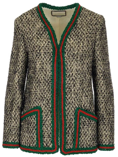 Shop Gucci Contrast Trimmed Tweed Jacket In Multi