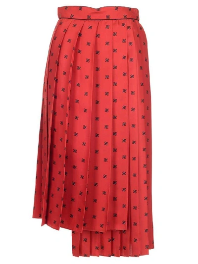 Shop Fendi Ff Karligraphy Printed Pleated Skirt In Red