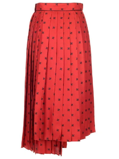 Shop Fendi Ff Karligraphy Printed Pleated Skirt In Red