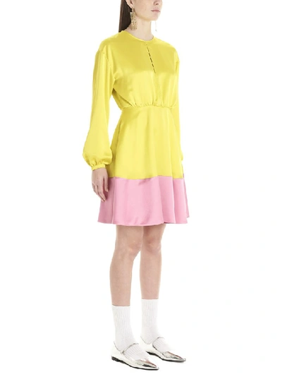 Shop Msgm Contrast Hem Dress In Yellow