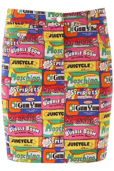 Shop Moschino Chewing Gum Denim Skirt In Multi