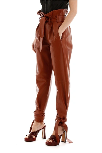 Shop Attico Belted Detail Panelled Pants In Brown