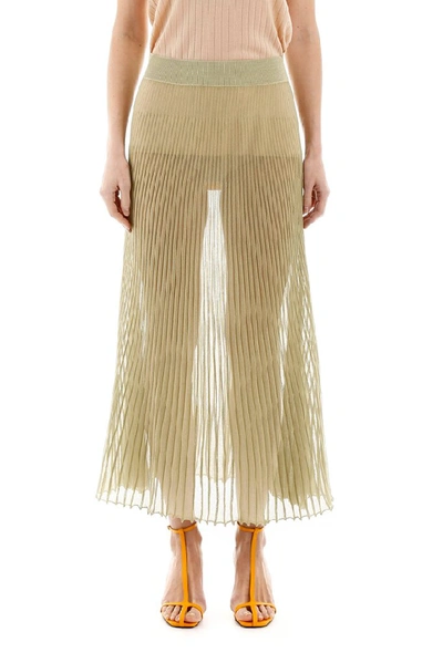 Shop Jacquemus Pleated Sheer Skirt In Green