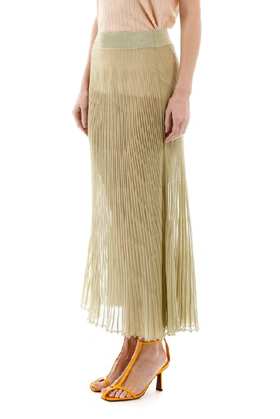 Shop Jacquemus Pleated Sheer Skirt In Green