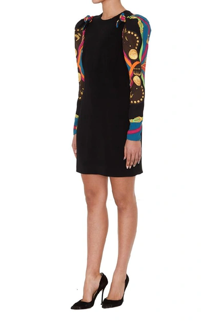 Shop Versace Contrast Sleeved Mini Dress In Multi