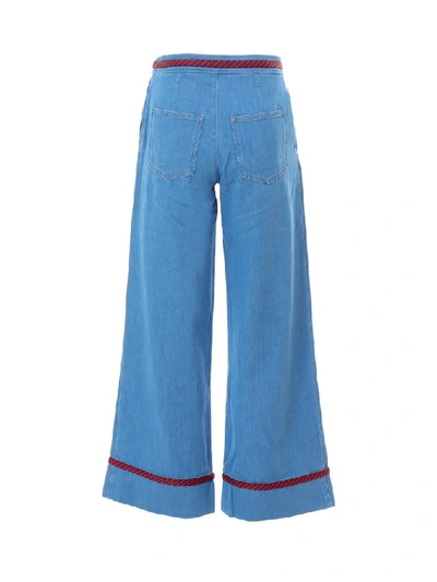 Shop Gucci Wide Leg Belted Jeans In Blue