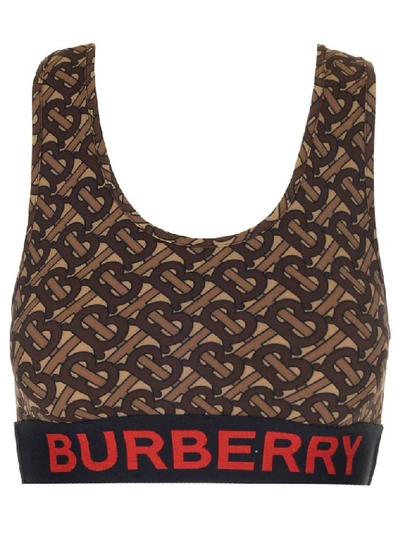 Shop Burberry Monogram Printed Sports Bra In Brown