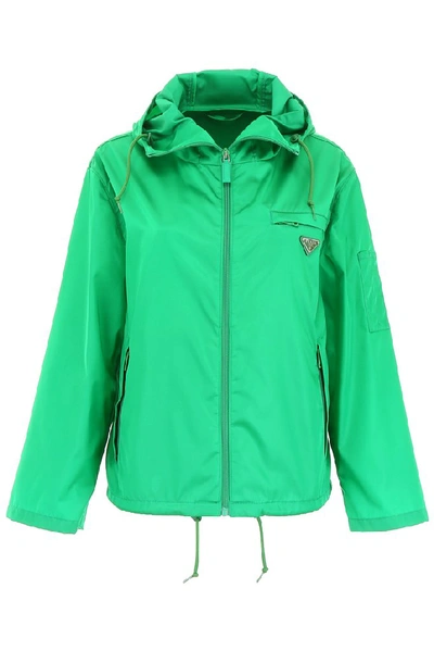 Shop Prada Hooded Logo Patch Jacket In Green