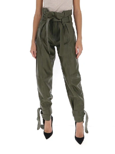 Shop Attico Belted Detail Panelled Pants In Green