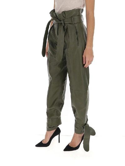Shop Attico Belted Detail Panelled Pants In Green