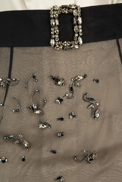 Shop Prada Crystal Embellished Belted Midi Skirt In Black