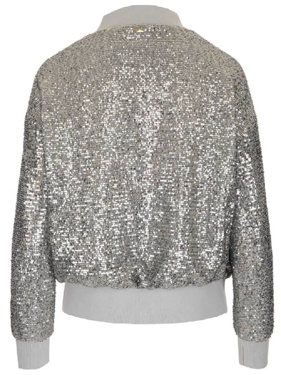 Shop Herno Sequin Bomber Jacket In Silver