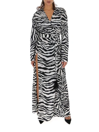 Shop Attico Zebra Printed Slit Dress In Multi