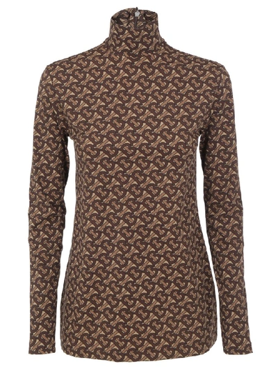 Shop Burberry Monogram Printed Turtleneck Top In Brown