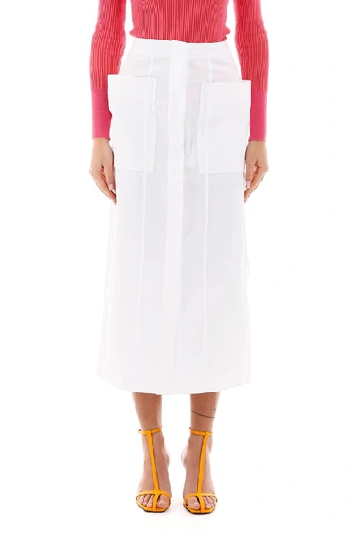 Shop Jacquemus Pocket Detail Midi Skirt In White